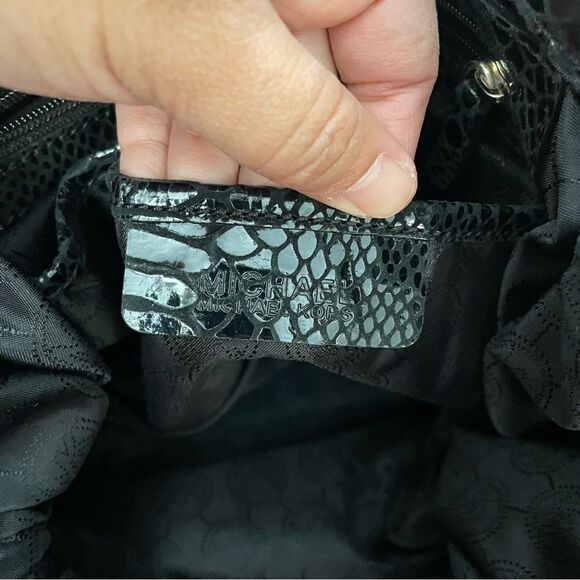 Michael Kors Black Nylon Tote/ Handbag with Croc embossed patent leather trims - Picture 9 of 10